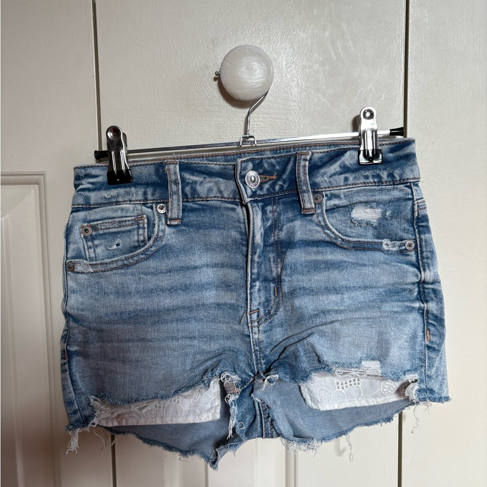 American Eagle Outfitters Light Blue Distressed Jean Shorts